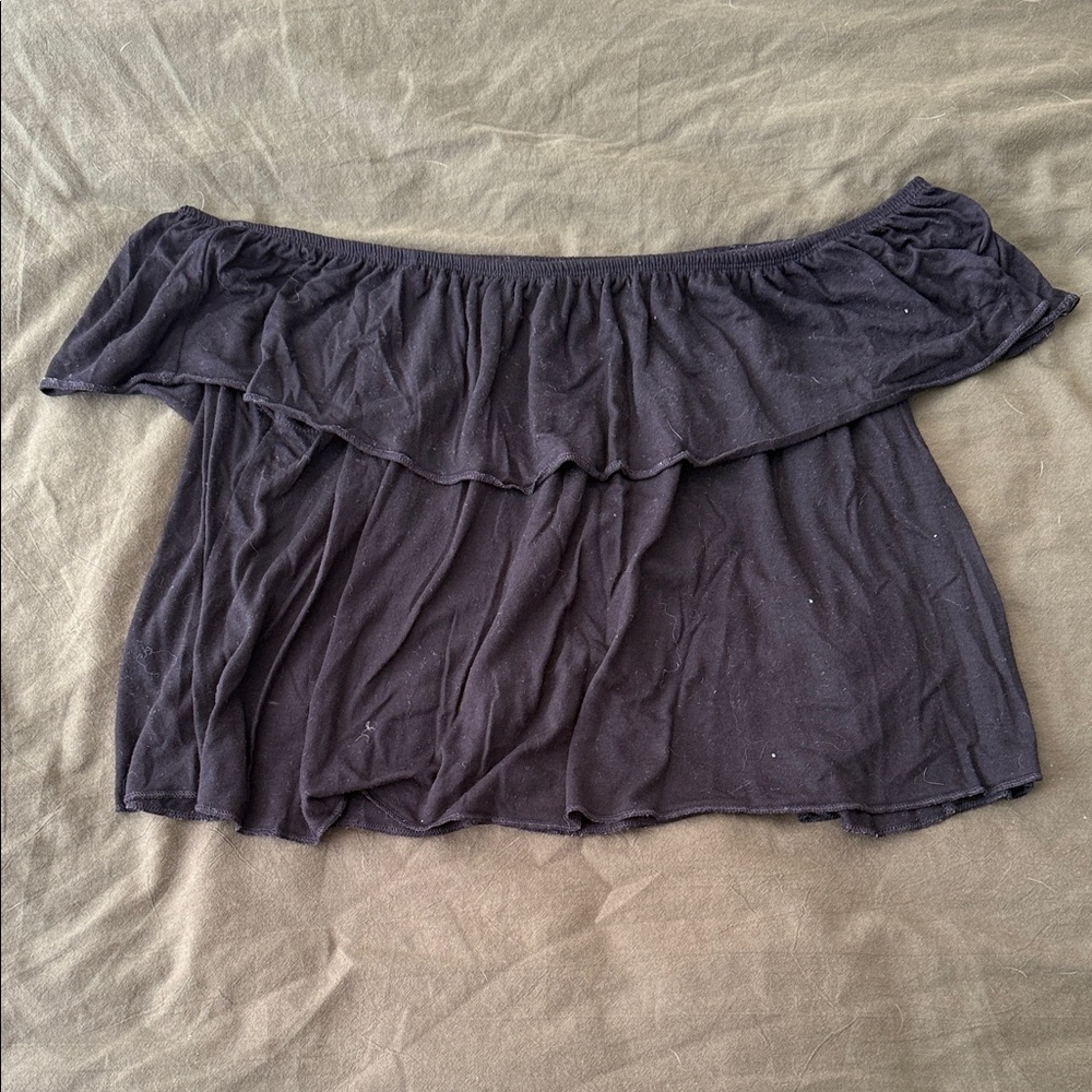Topshop Black Off-Shoulder Ruffle Top